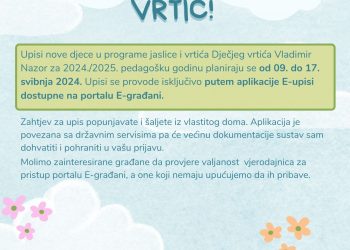 Upisi u Dječji vrtić Vladimir Nazor od 9. do 17. svibnja