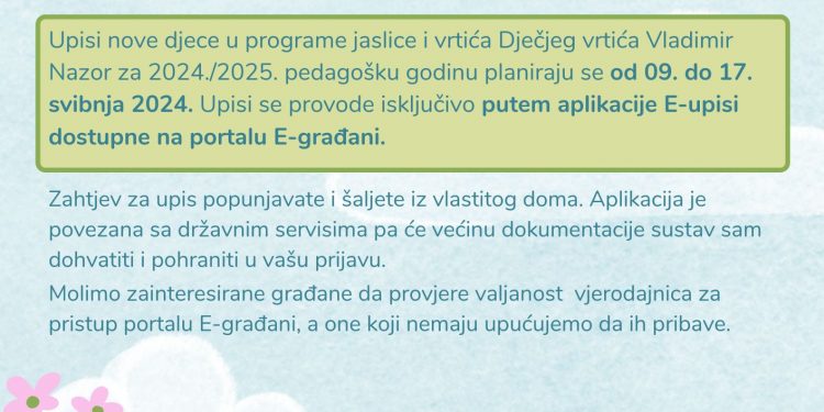 Upisi u Dječji vrtić Vladimir Nazor od 9. do 17. svibnja